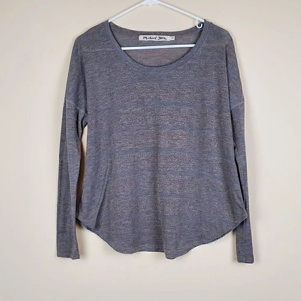 Michael Stars Dark Gray & Gold Glitter Striped Long Sleeve Top Size OS
